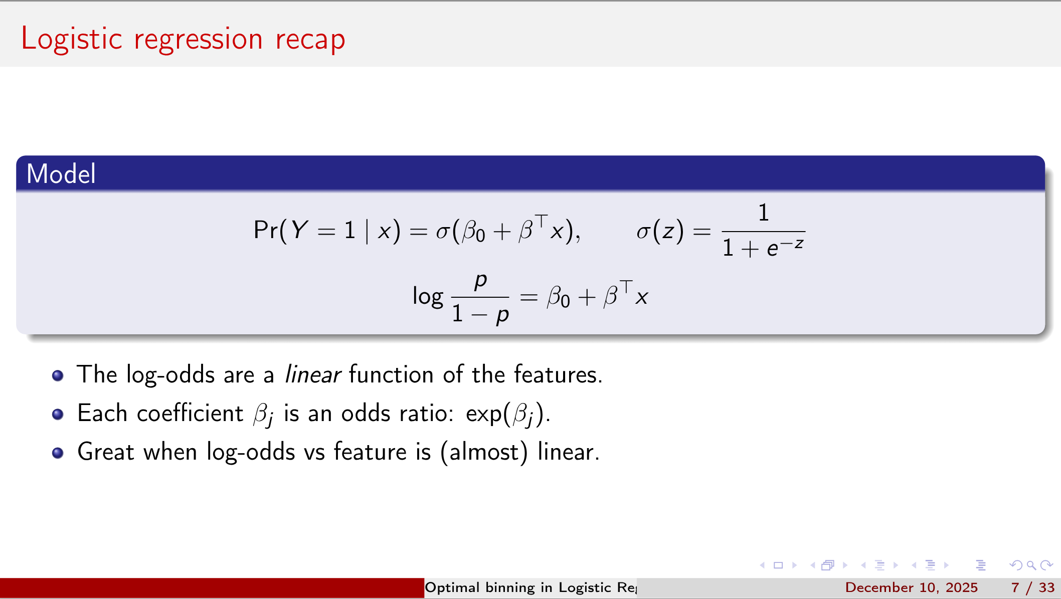 Logistic regression recap