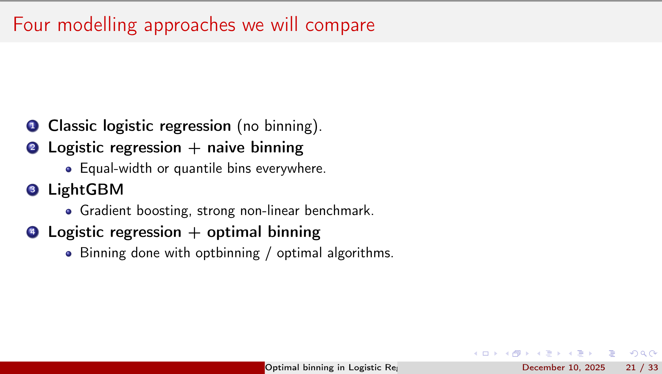 Four modeling approaches we will compare