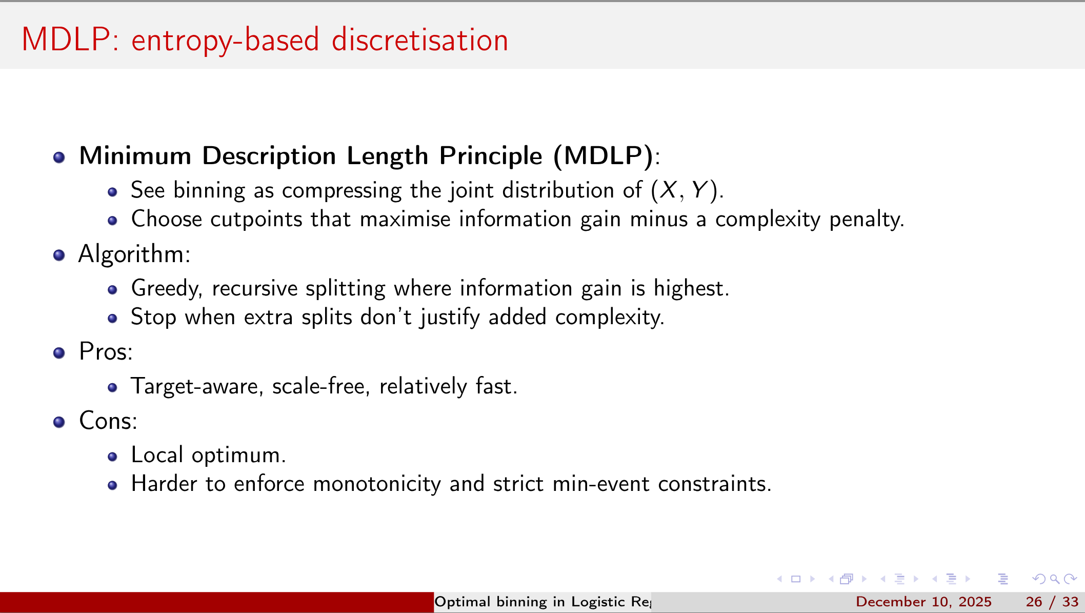 MDLP: Entropy-based Binning