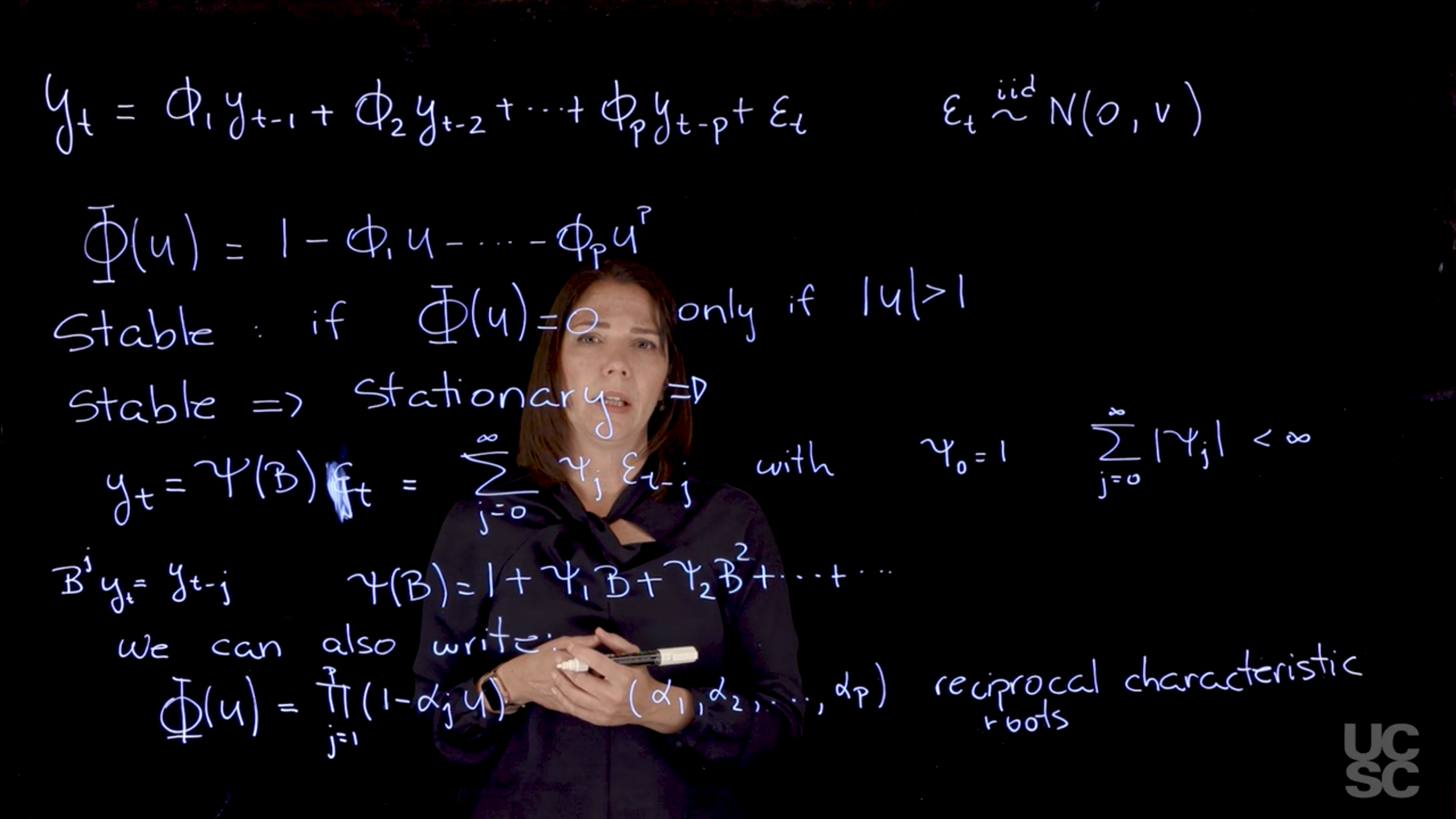 AR(p) process, characteristic polynomial, stability, stationarity and MA representation 